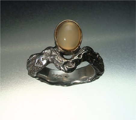 Natural twist sterling silver, gold & pink moonstone ring